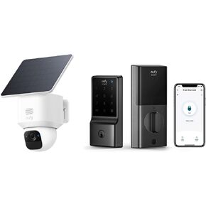 eufy Security SoloCam E30 with Smart Lock C210, Solar Powered, 360° Pan, AI Tracking, 2K Clarity, Security Cameras Wireless Outdoor, HomeBase S380 Compatible, No Monthly Fee