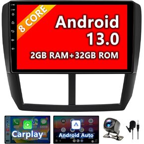 BINIZE Android 13 Touchscreen Car Stereo Compatible with Subaru Forester & Impreza 2008 2009 2010 2011 Wireless CarPlay Android Auto, Bluetooth GPS Navigation, AM/FM Mirror Link, Backup Camera
