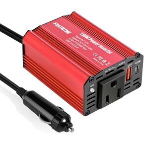 150W Car Power Inverter, FSATBTNE DC 12V to 110V AC Car Plug Adapter Outlet with 3.1A Dual USB Car Charger for Laptop Computer Red
