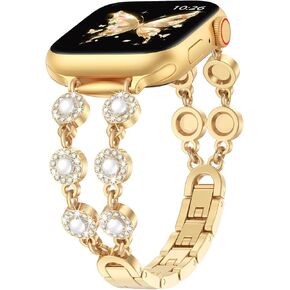 QINGQING Pearl Bands Compatible with Apple Watch 38mm 40mm 41mm 42mm 44mm 45mm 46mm, Handmade Strap for Women iWatch Band Wrist Straps Series 10 9 8 7 6 5 4 3 2 1 SE