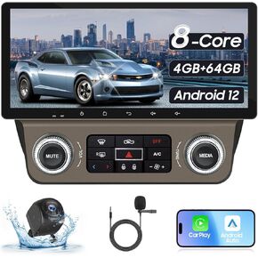 10.33 inch Car Stereo Radio for Chevrolet Camaro 2010 2011 2012 2013 2014 2015 with Offline Maps/Wireless CarPlay and Android Auto/4GB+64GB /WiFi/GPS/DSP/Bluetooth 5.0/Android12/1080P Rear Camera