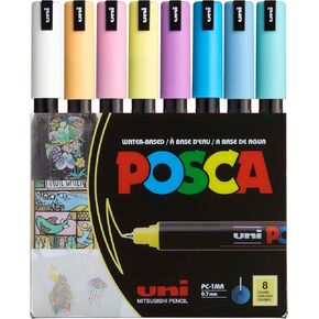 مجموعة علامات posca ، 8 علامات طلاء غرامة إضافية 1MR - نغمات ناعمة - أبيض ، أشعة الشمس الأصفر ، المشمش ، الوردي الفاتح ، الوردي المرجاني ، الخزامى ، الأزرق الفاتح ، المائية الأخضر