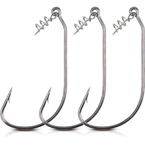 Twistlock Fishing Hooks with Centering Pin, 30pcs Twist Lock Hooks Worm Hooks for Bass Fishing Unweighted Swimbait Hooks for Soft Plastics Saltwater Freshwater Fishing