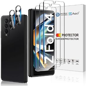 AACL [3 Pack Galaxy Z Fold 4 Screen Protector Tempered Glass [Front Screen Only]+ [2 Pack] Camera Lens Protector for Samsung Galaxy Z Fold 4 5g,Anti Scratch,Hd Clear,Bubble Free [Case Friendly]