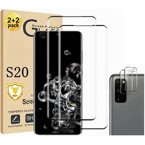 Galaxy S20 Screen Protector, Galaxy S20 Tempered Glass Screen Protector【2+2 Pack】 2 Pack Camera Lens Protector, 3D Glass 9H Hardness Tempered Glass Screen Protector for Samsung Galaxy S20