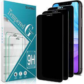 Slanku [3 Pack Privacy Screen Protector for iPhone 11 Pro, 10, XS, X Tempered Glass Film, Anti-Spy, Full Coverage, Case Friendly