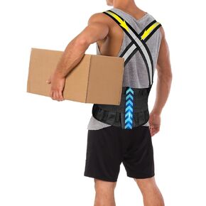 Back Brace Posture Corrector for Women and Men, Breathable Fabric Back Support with Removable Suspender, Adjustable Lumbar Support Belt Work Back Brace for Moving Construction
