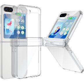 for Galaxy Z Flip 5 Case with Hinge Protection, Clear Slim Transparent Shockproof Hinge Hard Flip5 Phone Case Cover