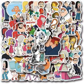 55PCS American Dad Stickers, Funny Cartoon Stickers, Vinyl Waterproof Sticker for Laptop, Water Bottles, Computer, Scrapbook, Cool Sticker for Teens Adults Fans