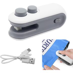Mini Bag Sealer, Mini Sealing Household Machine, 2 in 1 USB Rechargeable Sealer and Cutter Machine for Plastic Bags containing food storage bags, snacks, fruits, fresh biscuits, White