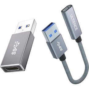 USB-C to USB-A Adapter Combo: 10Gbps High-Speed Type-C Converter Set with 60W Fast Charging & Data Transfer – Includes USB-C to USB-A Cable and [Double-Sided] USB Male to Type-C Adapter for Laptop, PC