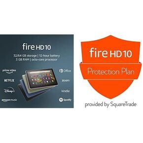 Fire HD 10 Tablet (32 GB, Black, Lockscreen Ad Supported) + 2-Year Protection Plan
