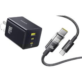 Baseus 100W USB C Charger and Baseus 100W USB C Cable with LED Display