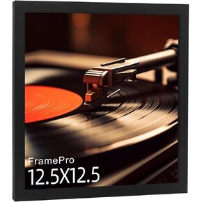 Record Frame with 2 Double Sided Mats (Black over Gold), Jukebox Record Album Frames for 12x12 LP Covers, Vinyl Record Display Wall Mounting, Home Decor, Black Picture Frame with Gold Trim
