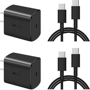 45W Super Fast Charger USB C, 45 Watt Type-C Phone Charger Fast Charging Block with 6FT Type C Cords for Samsung Galaxy S25 Ultra/S24 Ultra/S24+/S23 Ultra/S23+/S22 Plus/S20, Tab S9/S8 Ultra (45W)