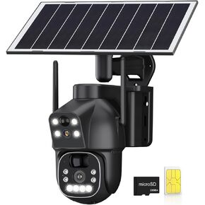 4G LTE Cellular Security Camera with 6X Hybrid Zoom, Dual Lens No WiFi Security Camera Outdoor Wireless, 2K PTZ Solar Powered Camera, Human Tracking, Built in SIM Card & 32G SD Card