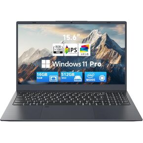 15.6" Laptop Computer, 16GB LPDDR4 RAM 512GB SSD, Intel UHD Graphics, Intel Celeron N5095, 1080P FHD IPS Display, Fingerprint, Backlit KB, Wi-Fi 5, BT5.0, Windows 11 Laptop for Business Office
