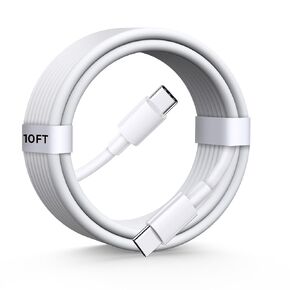 100W USB C to USB C Cable 10ft, 5A Fast Charging, Long USBC Charger Cord for Apple iPhone 16/16 Plus/16 Pro/16 Pro Max, 15 Pro Max, MacBook Pro, iPad Pro