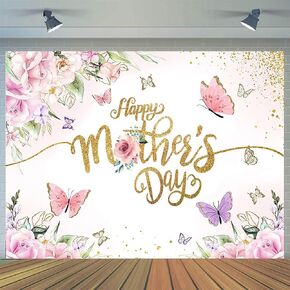 CYLYH 7x5ft Happy Mother's Day Backdrop Floral Pink with Golden Dots Vinyl