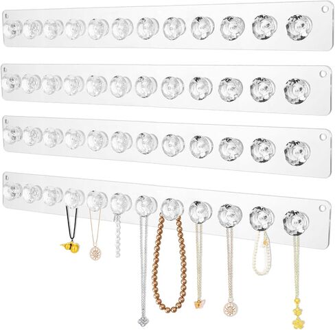 2Pcs Wall Necklace Holder for Women, Hanging Jewelry Organizer Wall Mount Crystal Holder Necklace Wall Hanger, Acrylic Bracelet Holder Organizer Jewelry Rack Adhesive Wall Hooks Necklace Storage in Kuwait