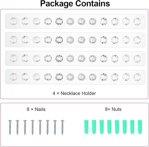 2Pcs Wall Necklace Holder for Women, Hanging Jewelry Organizer Wall Mount Crystal Holder Necklace Wall Hanger, Acrylic Bracelet Holder Organizer Jewelry Rack Adhesive Wall Hooks Necklace Storage in Kuwait