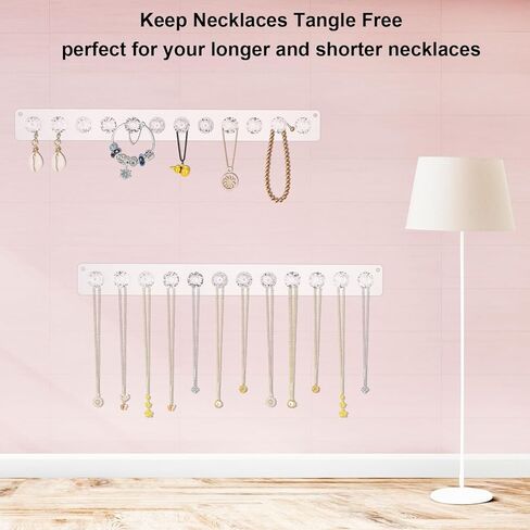 2Pcs Wall Necklace Holder for Women, Hanging Jewelry Organizer Wall Mount Crystal Holder Necklace Wall Hanger, Acrylic Bracelet Holder Organizer Jewelry Rack Adhesive Wall Hooks Necklace Storage in Kuwait