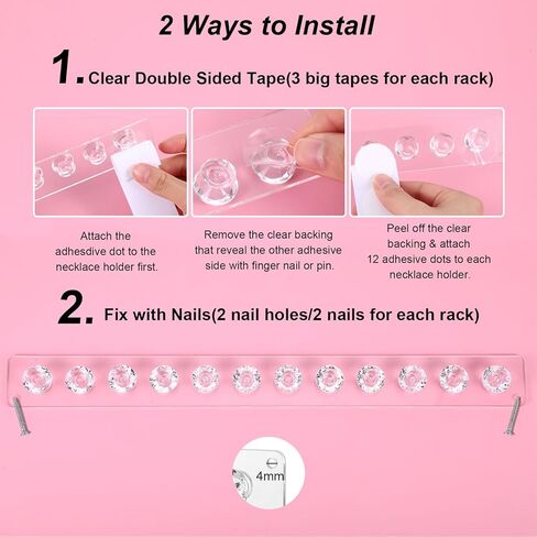 2Pcs Wall Necklace Holder for Women, Hanging Jewelry Organizer Wall Mount Crystal Holder Necklace Wall Hanger, Acrylic Bracelet Holder Organizer Jewelry Rack Adhesive Wall Hooks Necklace Storage in Kuwait