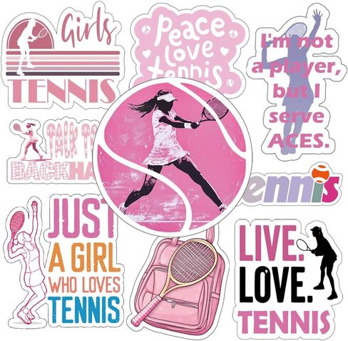 Tennis Girl Stickers Set - Pink Decal, Tennis Ball, Coach Gifts - Sporty Decorations for Water Bottles, Laptops, Phones - Ideal for Tennis Enthusiasts! in Saudi Arabia