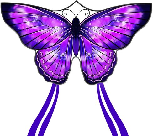 Mint's Colourful Life طائرة ورقية على شكل فراشة أرجوانية مقاس 55 بوصة مع لفافة بكرة طائرة ورقية مقاس 7.1 بوصة، طائرة ورقية سهلة الطيران وبكرة سلسلة طائرة ورقية للأطفال والكبار، أفضل مجموعة طائرات ورقية للشاطئ للمبتدئين in Saudi Arabia