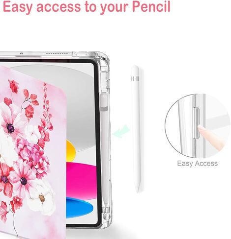 Feams Case for iPad (A16) 11th Generation 11 Inch 2025, iPad 10th Generation 10.9 Inch 2022, Rotating Case Clear Back Cover with Pencil Holder & Auto Sleep, Pink Marble in Kuwait