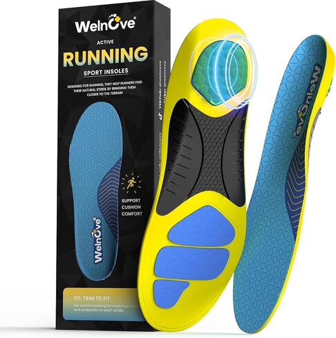 Running Sports Insoles Plantar Fasciitis - Welnove Athletic Inserts Arch Support for Flat Feet - Shock Absorption Insoles Foot Pain Fatigue Relief, Enhance Performance, Fit Most Shoes, Men Women (XL) in Kuwait