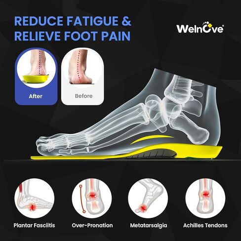 Running Sports Insoles Plantar Fasciitis - Welnove Athletic Inserts Arch Support for Flat Feet - Shock Absorption Insoles Foot Pain Fatigue Relief, Enhance Performance, Fit Most Shoes, Men Women (XL) in Kuwait