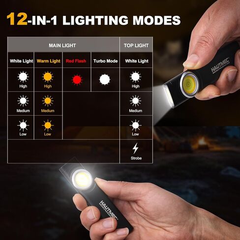 HAUTMEC 12-in-1 Pocket Flashlight with Clip, Slim Flat Flashlight Rechargeable Work Light with USB-C Fast Charging, Dual Light, Magnetic Base, 500LM Aluminum LED Torch IP64 Waterproof & Drop-Resistant in Saudi Arabia