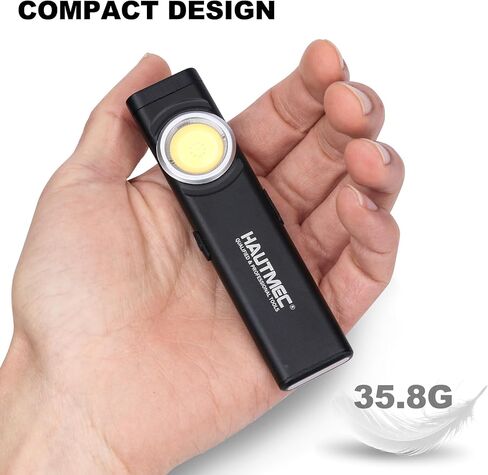 HAUTMEC 12-in-1 Pocket Flashlight with Clip, Slim Flat Flashlight Rechargeable Work Light with USB-C Fast Charging, Dual Light, Magnetic Base, 500LM Aluminum LED Torch IP64 Waterproof & Drop-Resistant in Saudi Arabia