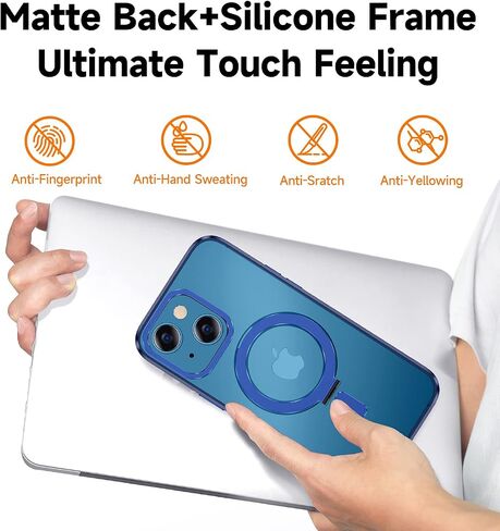 MAGIC JOHN for iPhone 13 Case/iPhone 14 Case(6.1 inch) [Compatible with Magsafe] [with Magnetic Metal Stand][Military Grade Shockproof][Anti Yellowing],Translucent Matte Back with Soft Edge,Blue in Saudi Arabia