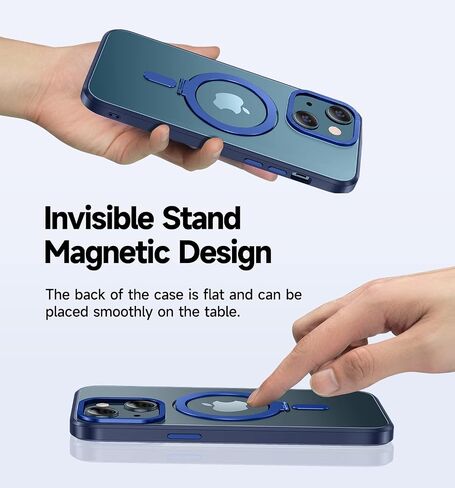 MAGIC JOHN for iPhone 13 Case/iPhone 14 Case(6.1 inch) [Compatible with Magsafe] [with Magnetic Metal Stand][Military Grade Shockproof][Anti Yellowing],Translucent Matte Back with Soft Edge,Blue in Saudi Arabia