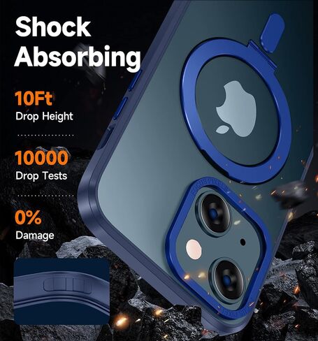 MAGIC JOHN for iPhone 13 Case/iPhone 14 Case(6.1 inch) [Compatible with Magsafe] [with Magnetic Metal Stand][Military Grade Shockproof][Anti Yellowing],Translucent Matte Back with Soft Edge,Blue in Saudi Arabia