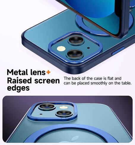 MAGIC JOHN for iPhone 13 Case/iPhone 14 Case(6.1 inch) [Compatible with Magsafe] [with Magnetic Metal Stand][Military Grade Shockproof][Anti Yellowing],Translucent Matte Back with Soft Edge,Blue in Saudi Arabia