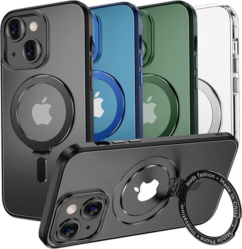 MAGIC JOHN for iPhone 13 Case/iPhone 14 Case(6.1 inch) [Compatible with Magsafe] [with Magnetic Metal Stand][Military Grade Shockproof][Anti Yellowing],Translucent Matte Back with Soft Edge,Blue in Saudi Arabia