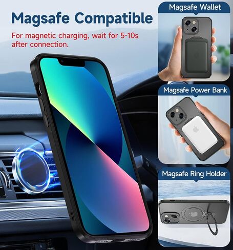 MAGIC JOHN for iPhone 13 Case/iPhone 14 Case(6.1 inch) [Compatible with Magsafe] [with Magnetic Metal Stand][Military Grade Shockproof][Anti Yellowing],Translucent Matte Back with Soft Edge,Blue in Saudi Arabia