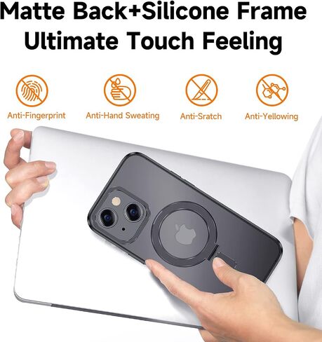 MAGIC JOHN for iPhone 13 Case/iPhone 14 Case(6.1 inch) [Compatible with Magsafe] [with Magnetic Metal Stand][Military Grade Shockproof][Anti Yellowing],Translucent Matte Back with Soft Edge,Blue in Saudi Arabia