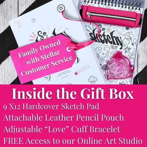 Life is a Doodle Sketch Pad Art Set - Premium 9x12 Sketchpad/Art Journal, Pouch for Art Supplies, & Cute Cuff - Sketch Book for Kids, Teens, Adults in Kuwait