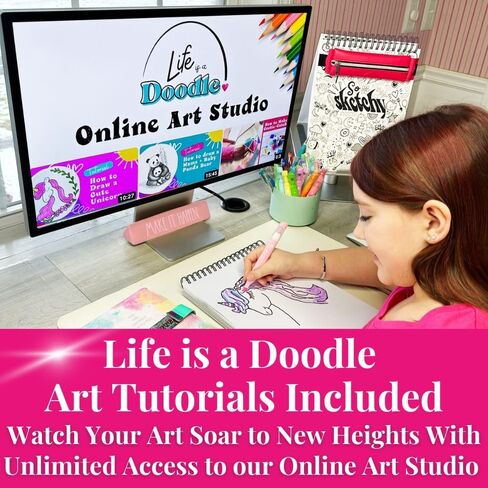 Life is a Doodle Sketch Pad Art Set - Premium 9x12 Sketchpad/Art Journal, Pouch for Art Supplies, & Cute Cuff - Sketch Book for Kids, Teens, Adults in Kuwait