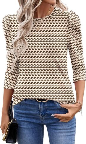 Ivicoer 3/4 Length Sleeve Womens Tops Summer Spring Tops for Women 2025 Puff Lace Sleeve Shirts Blouses in Kuwait