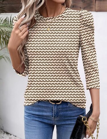 Ivicoer 3/4 Length Sleeve Womens Tops Summer Spring Tops for Women 2025 Puff Lace Sleeve Shirts Blouses in Kuwait