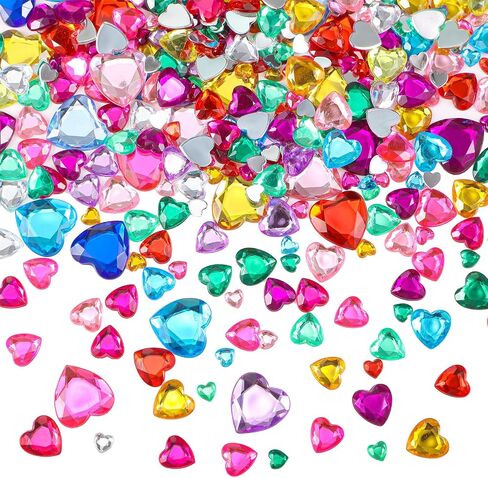 1032 Pieces Acrylic Heart Rhinestone Heart Crystal Gems Rhinestone Flat Back Heart Rhinestones 18 mm/ 12 mm/ 10 mm/ 6 mm for Valentine's Day Wedding Decoration DIY Crafts Jewelry Making, 4 Colors in Saudi Arabia