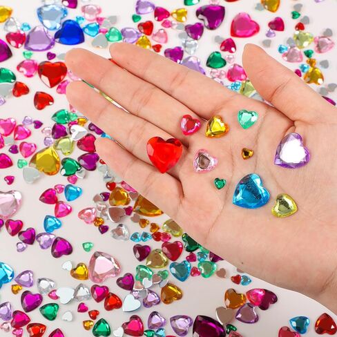 1032 Pieces Acrylic Heart Rhinestone Heart Crystal Gems Rhinestone Flat Back Heart Rhinestones 18 mm/ 12 mm/ 10 mm/ 6 mm for Valentine's Day Wedding Decoration DIY Crafts Jewelry Making, 4 Colors in Saudi Arabia