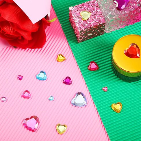 1032 Pieces Acrylic Heart Rhinestone Heart Crystal Gems Rhinestone Flat Back Heart Rhinestones 18 mm/ 12 mm/ 10 mm/ 6 mm for Valentine's Day Wedding Decoration DIY Crafts Jewelry Making, 4 Colors in Saudi Arabia