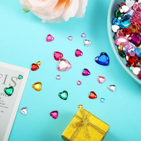 1032 Pieces Acrylic Heart Rhinestone Heart Crystal Gems Rhinestone Flat Back Heart Rhinestones 18 mm/ 12 mm/ 10 mm/ 6 mm for Valentine's Day Wedding Decoration DIY Crafts Jewelry Making, 4 Colors in Saudi Arabia