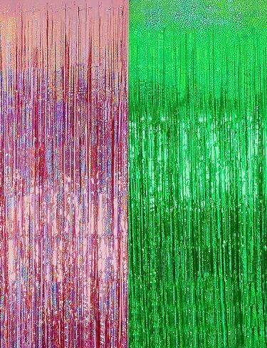 Pink and Green Party Decorations Birthday Curtain Streamers Witch Merch Decor Booth Photo Backdrop Streamers Kit Movie Themed Accessories 2 Pack in Saudi Arabia
